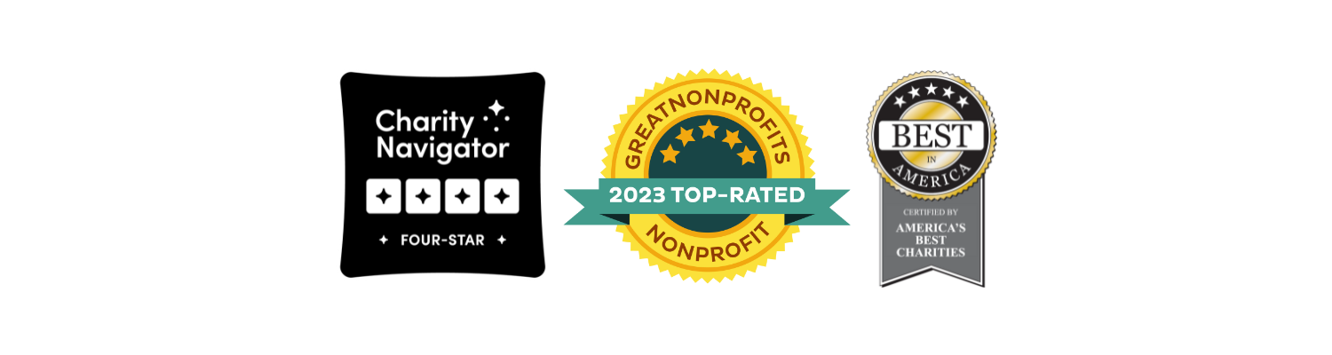 Charity Navigator 4-star logo.
GreatNonprofits 2023 top-rated logo.
Best in America 5-star logo.